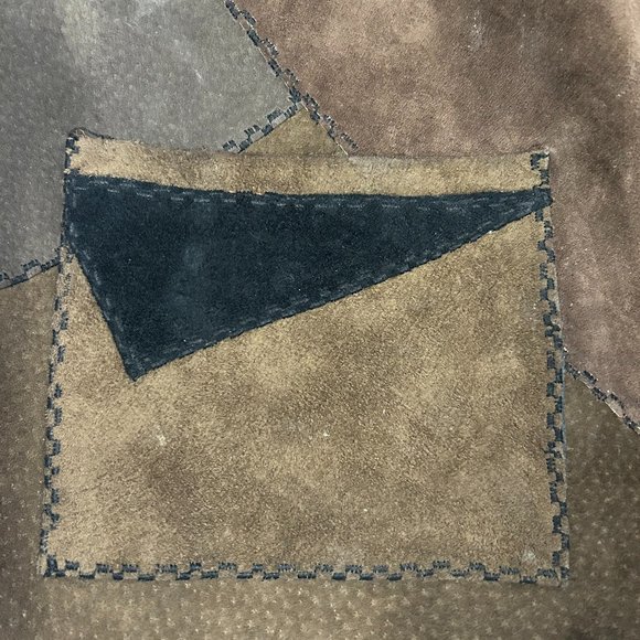 Vintage Boho Genuine Brown Suede Patchwork Vest L/LX (no tag) - Picture 3 of 4